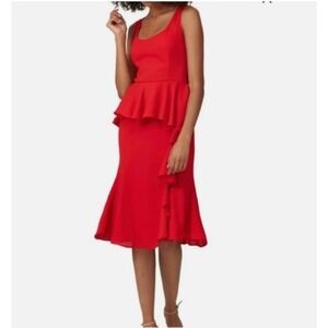 NEW Prabal Gurung Red Ruffle Midi Dress Sleeveless‎ Party Wedding GuestSize 8
